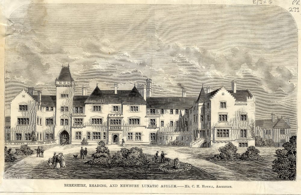 19th-century illustration of a large psychiatric asylum building